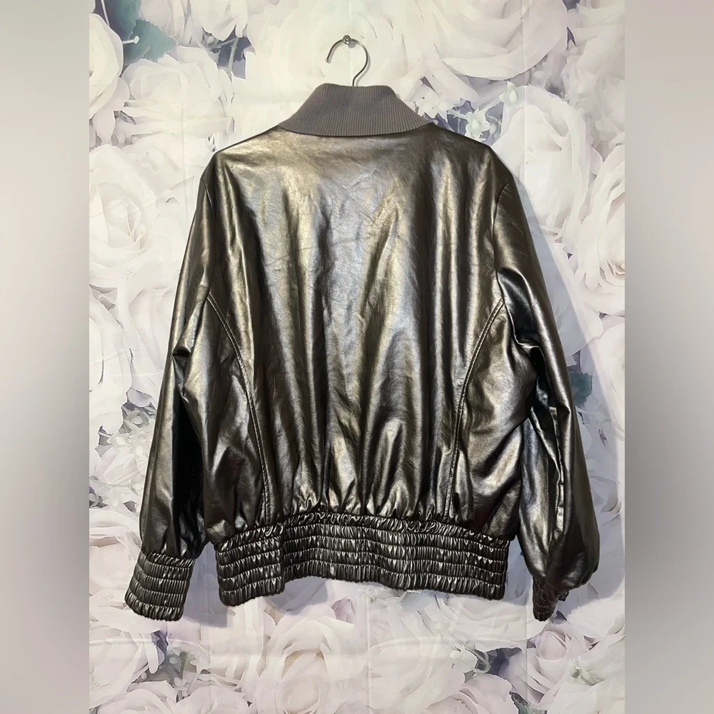 Vintage Rocawear Metallic Gold Jacket Faux Leather Y2K Bomber Women’s Size 1X - Picture 5 of 8